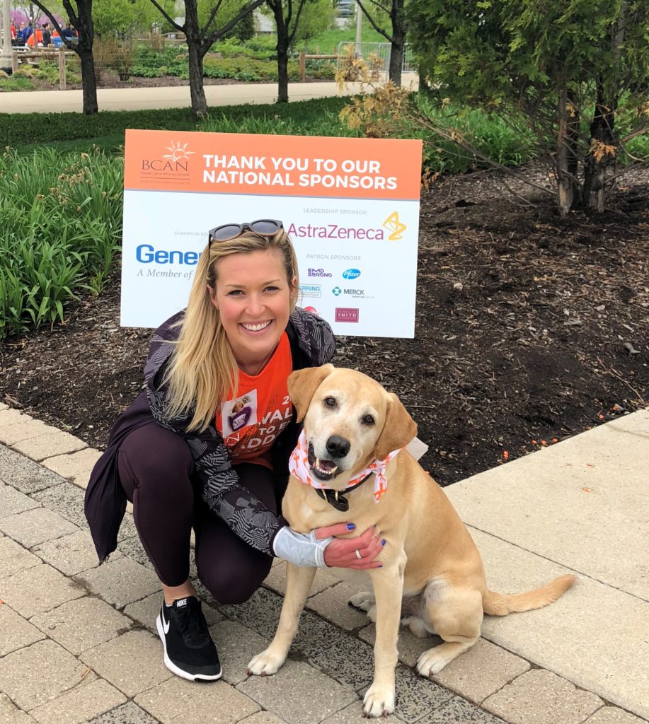 Lauren and her dog, Chevy, BCAN's biggest four-legged supporter in Chicago.