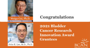 Bladder cancer research innovation awward winners Drs. Cui and Lee.