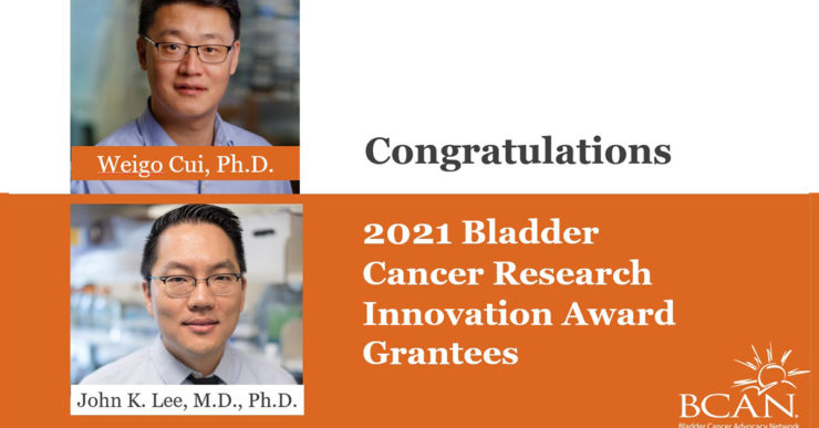 Bladder cancer research innovation awward winners Drs. Cui and Lee.