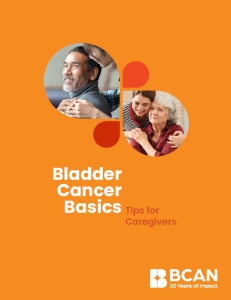cover of BCAN's Bladder Cancer Basics Brochure. Shows family members hugging.